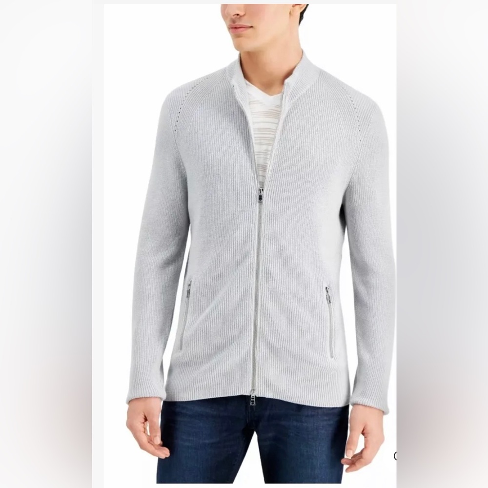 INC International Concept Men’s Sweater Midnight Grey Size XL Full Zip Ribbed